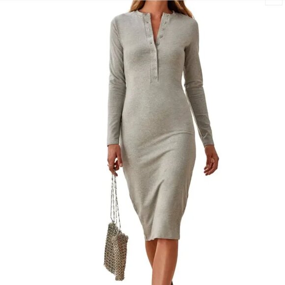 Reformation Henley Long Sleeve Cotton Dress | Size XS - Picture 1 of 8